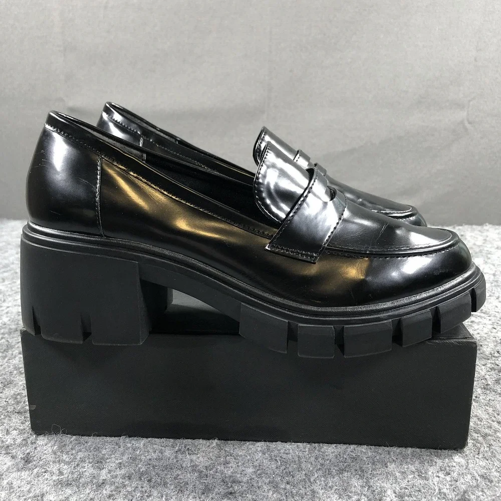 Crown Vintage Loafers Sage Womens 9.5 M Black Platform Block Heel Shoes